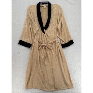 Inner Most Size L Gold Brocade Satin Paisley Black Velvet Trim Kimono Robe